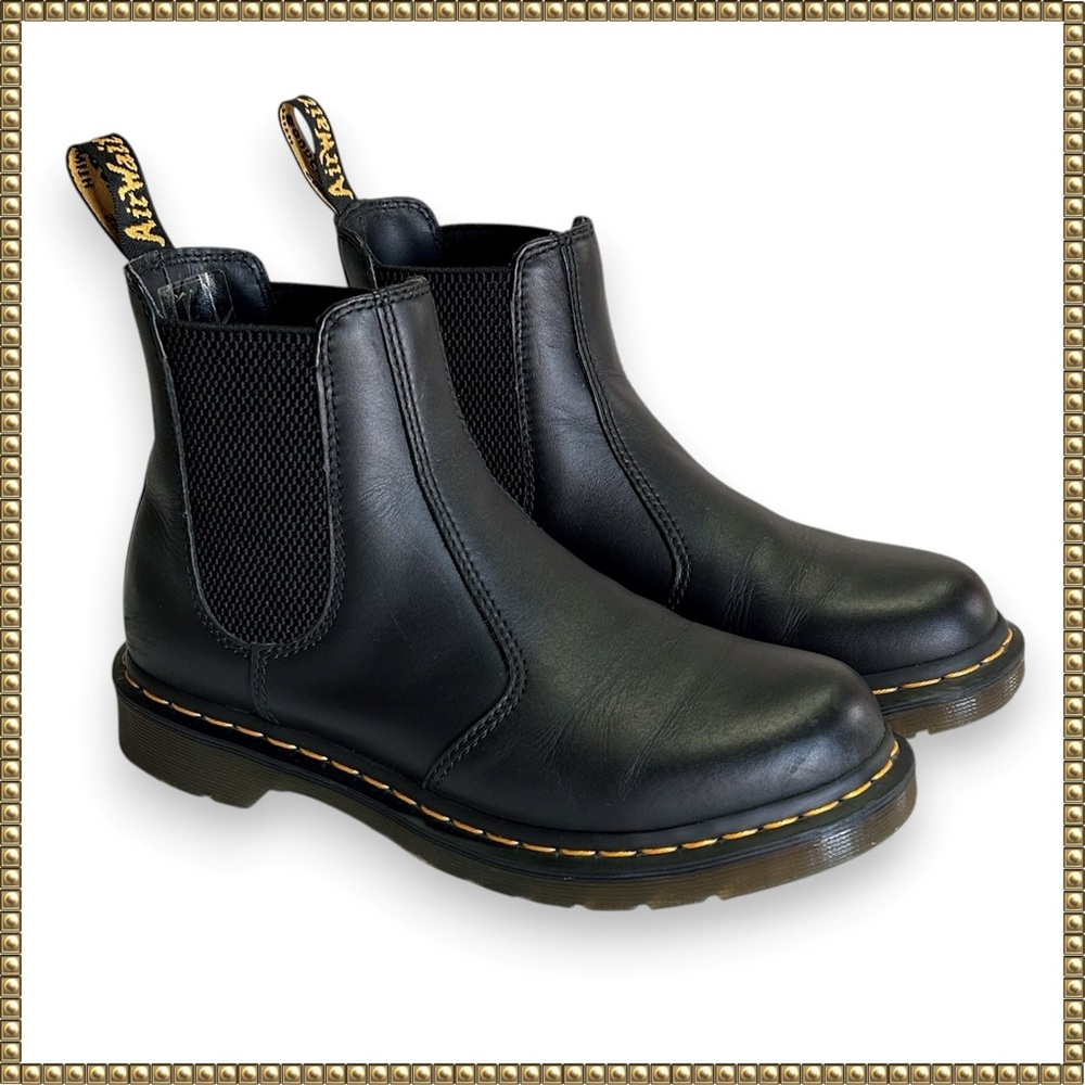 Dr. Martens Black Leather Chelsea Boots with Yellow Stitching